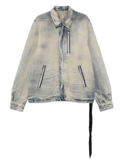 Rick Owens Denim Concealed Zipfront Giacca Jacket Mineral Pearl